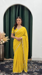 Sequined Scallop Embroidered Organza Saree Set