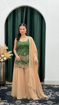 Olive Green Embroidered Sharara Suit