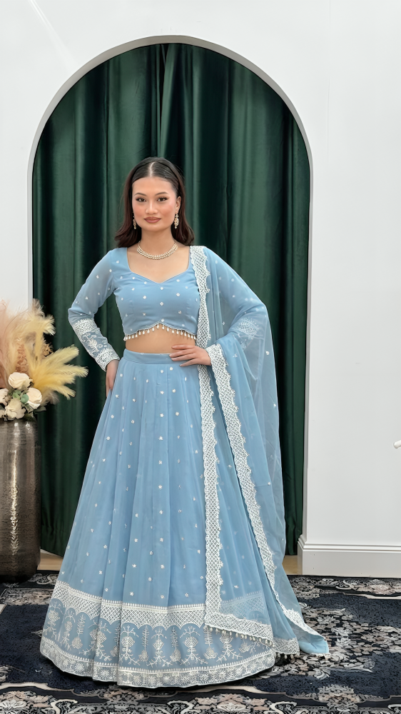 Sky Blue Threadwork Lehenga Set