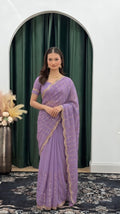 Sequined Scallop Embroidered Organza Saree Set