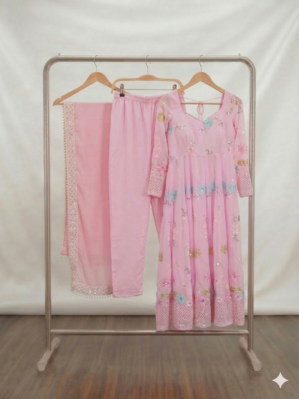 Blush Pink Floral Anarkali Pant Set
