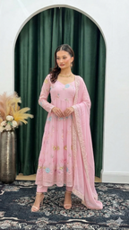 Blush Pink Floral Anarkali Pant Set