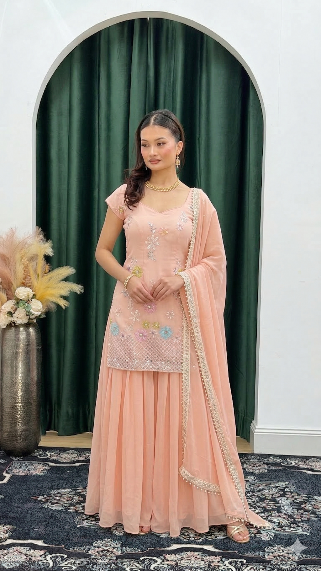 Floral Embroidered Sharara Set