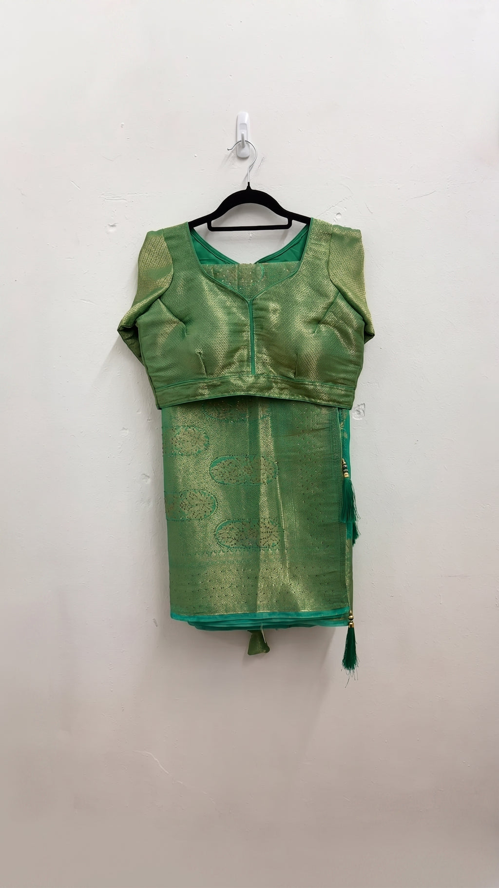 Emerald Green Brocade Saree Set