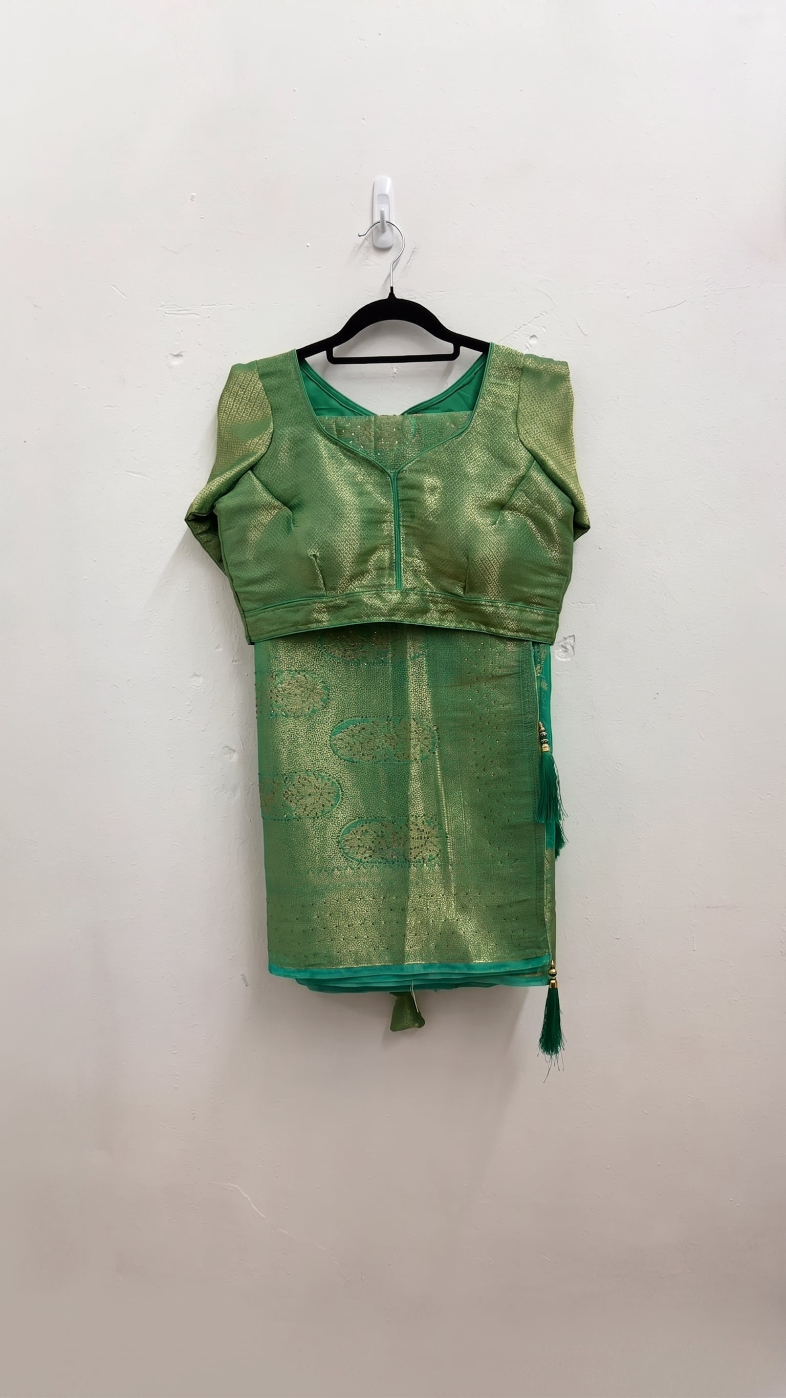 Emerald Green Brocade Saree Set