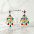Vibrant Geometric Floral Drop Earrings