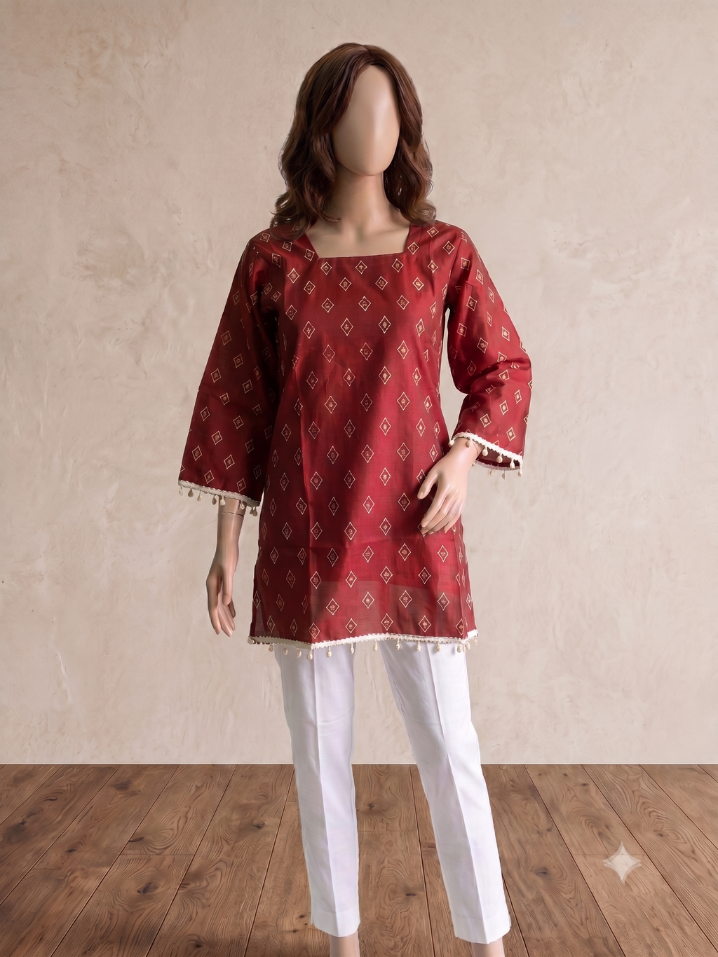 Crimson Diamond Print Short Kurti
