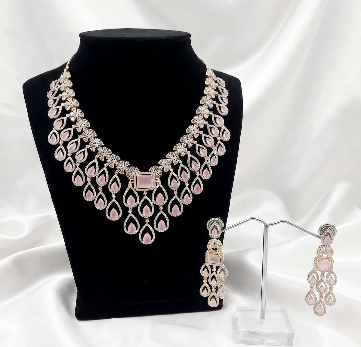 The Pink Teardrop Statement Necklace Set