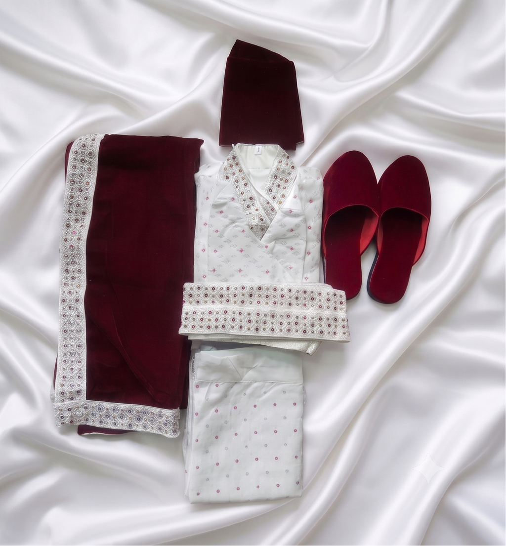Royal Maroon & Ivory Velvet Groom Set