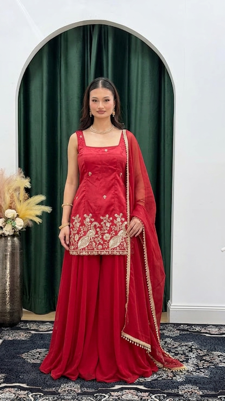 The Mayura Crimson Sharara Set