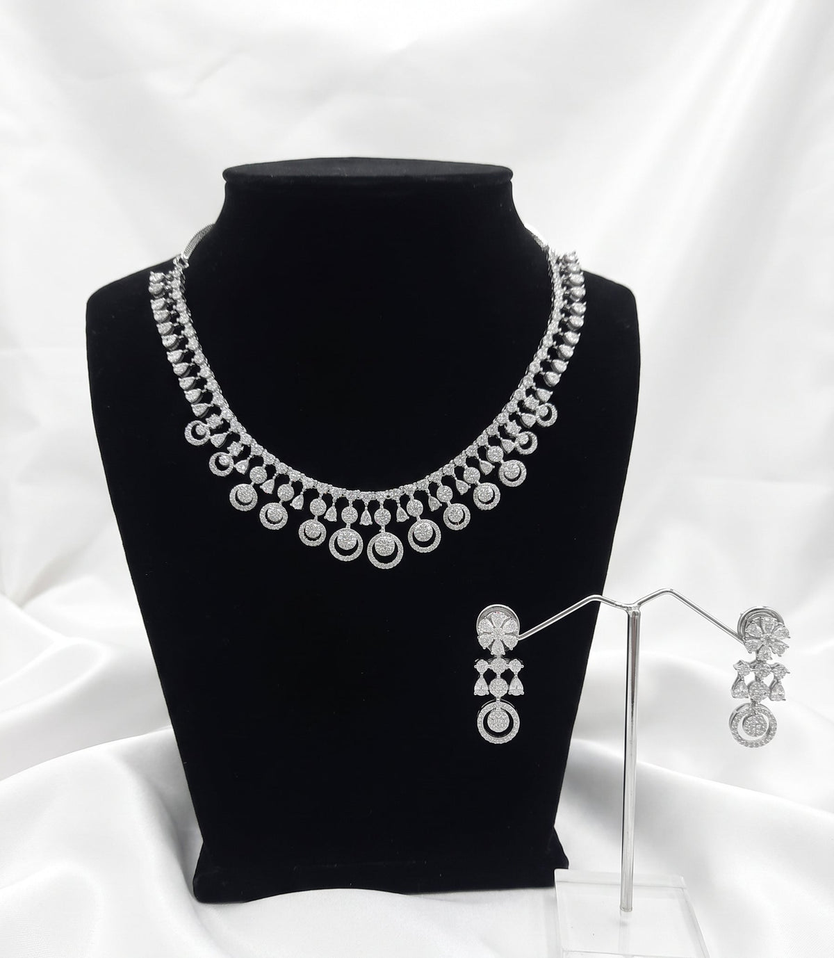 Celestial Bloom Silver-Tone American Diamond Necklace Set