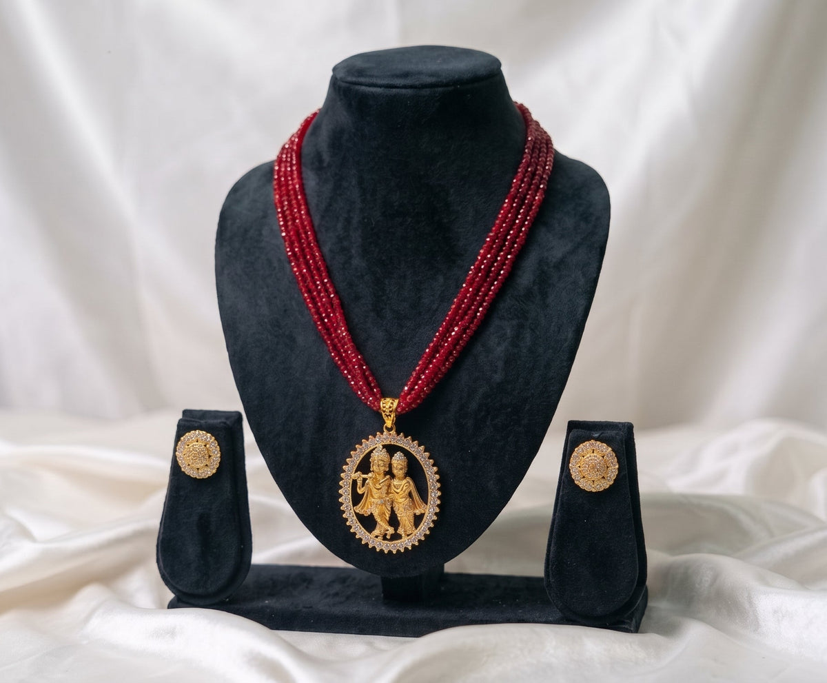 Radha Krishna Ruby Bead Statement Necklace Set
