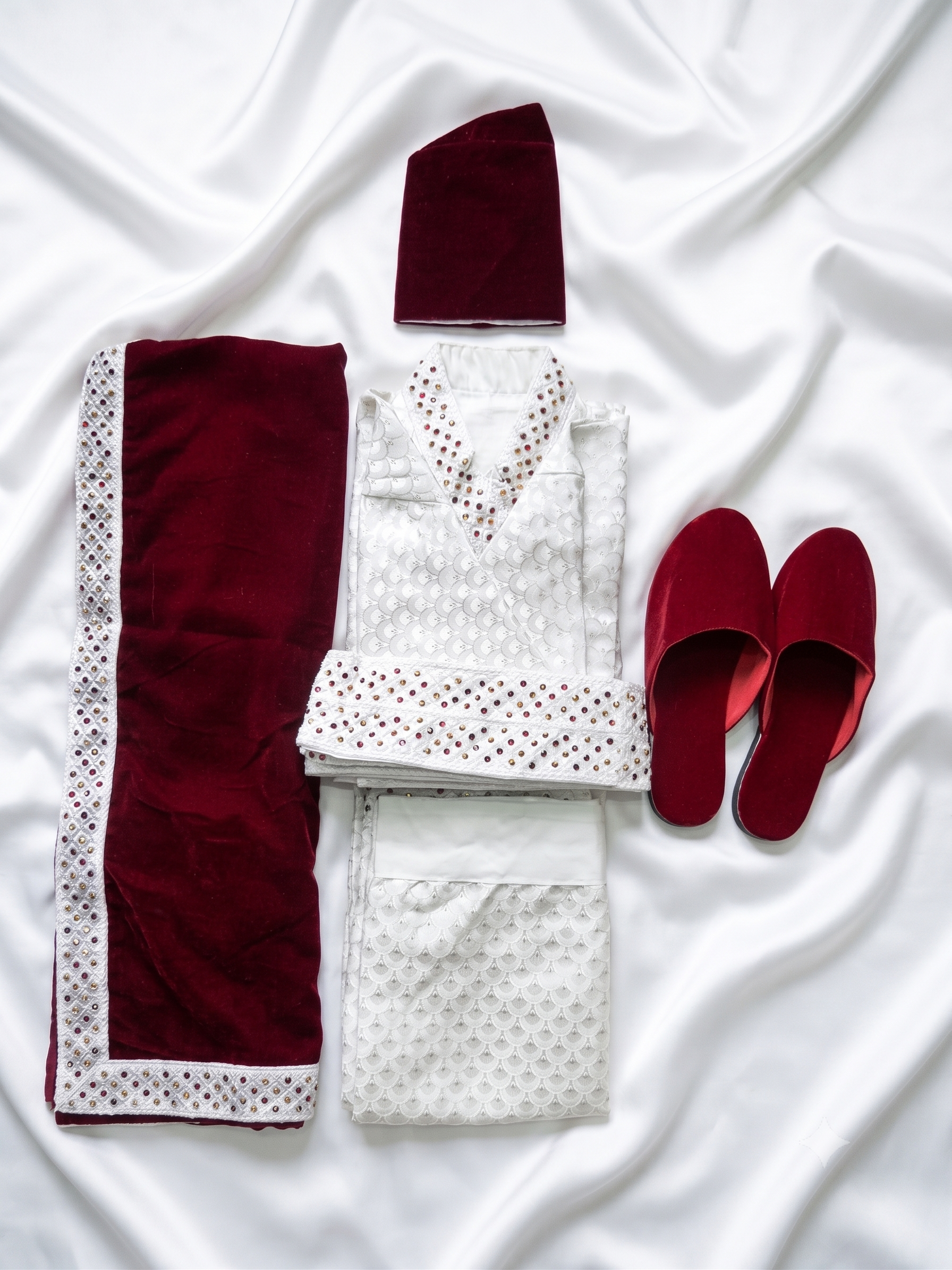 Royal Maroon & Ivory Velvet Groom Set