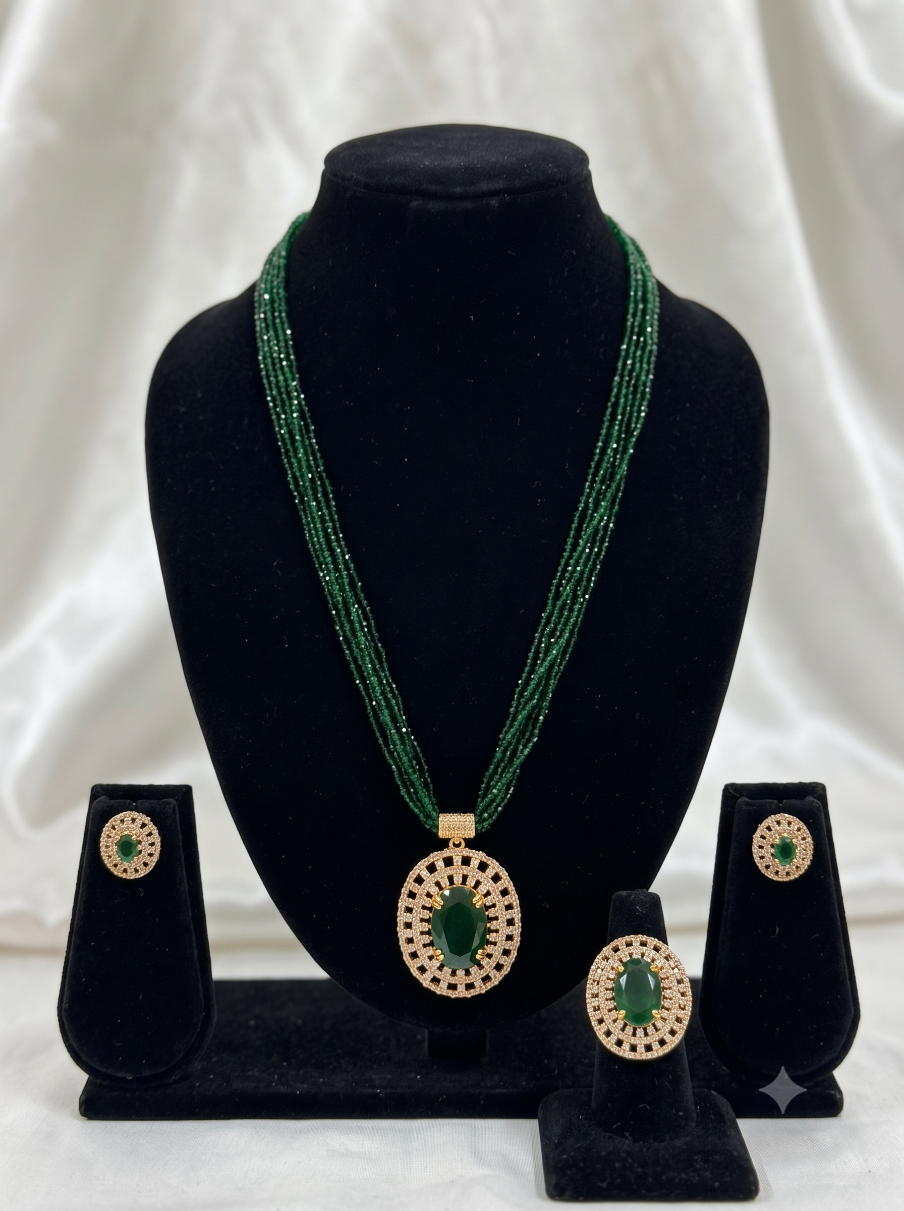 Royal Emerald & Kundan-Style Pendant Set