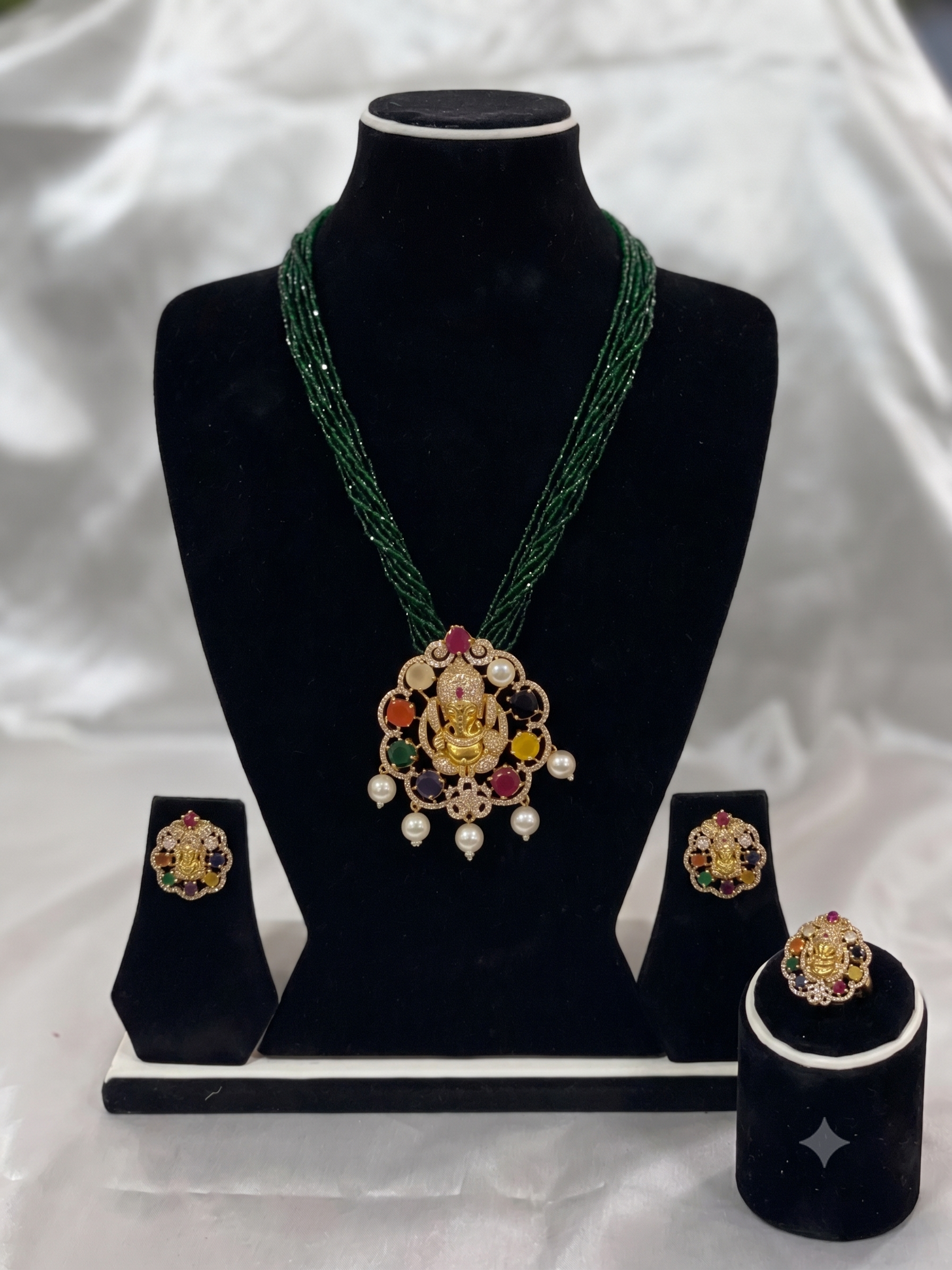 Ganesha Multi-Gemstone Potey Necklace Set