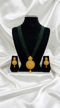 Royal Emerald Green Beaded Jewelry Set with Sunburst Filigree Pendant