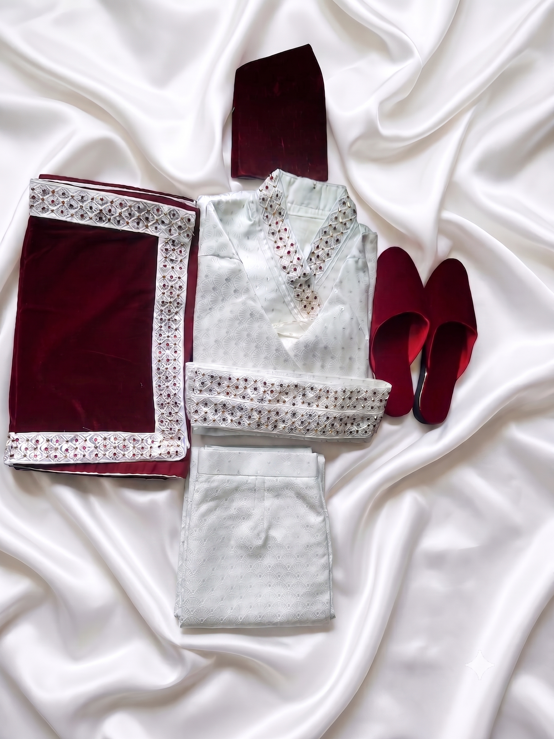 Royal Maroon & Ivory Velvet Groom Set