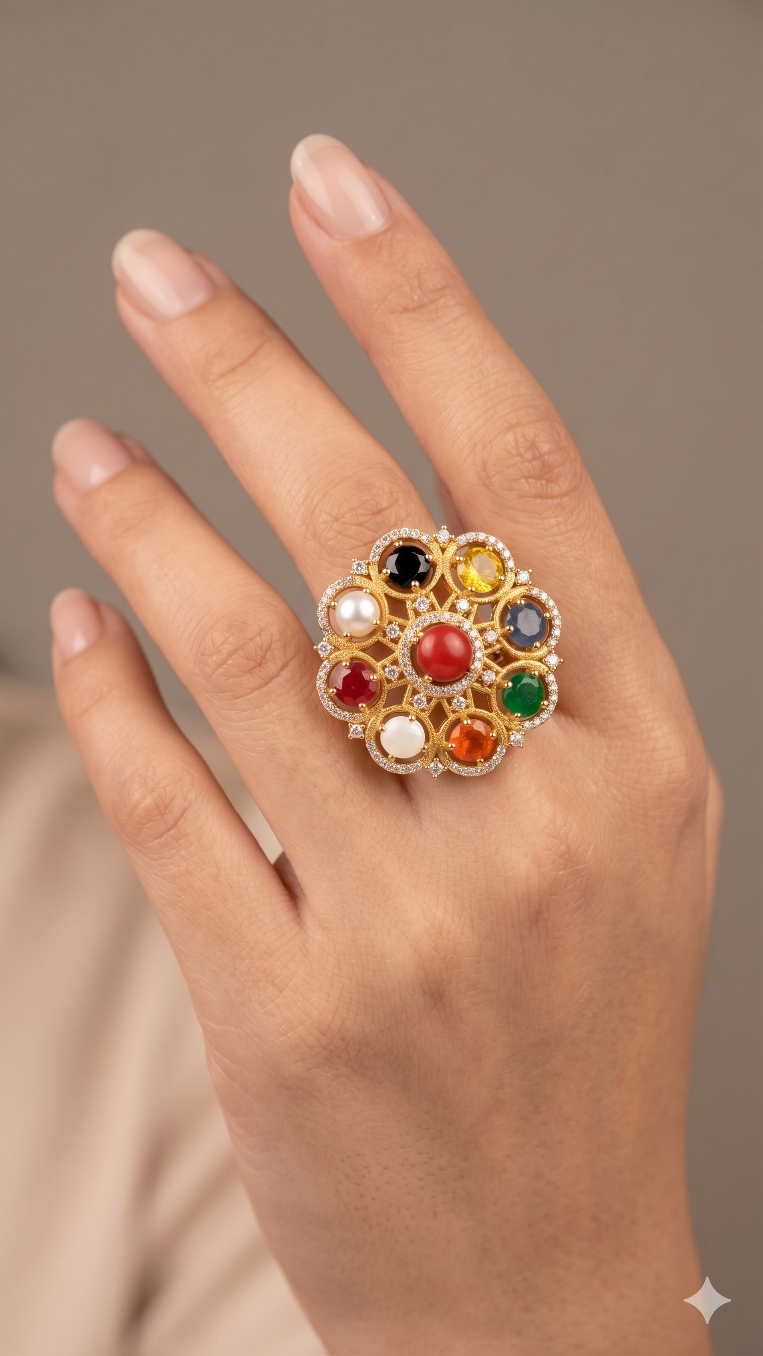 The Imperial Nine-Gem Halo Ring