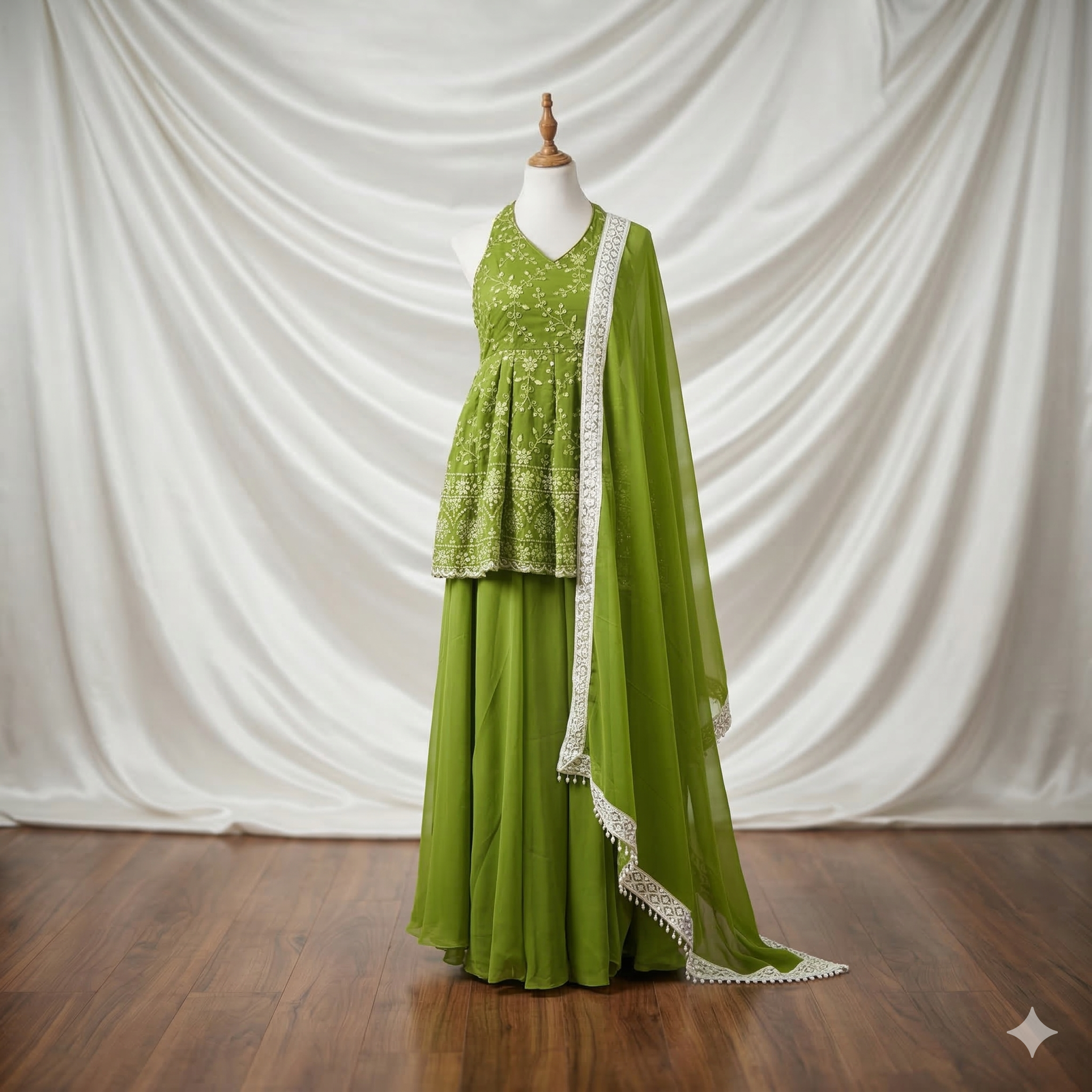 Halter-Neck Embroidered Peplum Sharara Set
