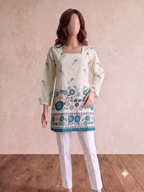 Teal Floral Border Kurti
