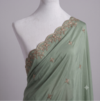 Sequin Embroidered Organza Shawl with Pearl Trim