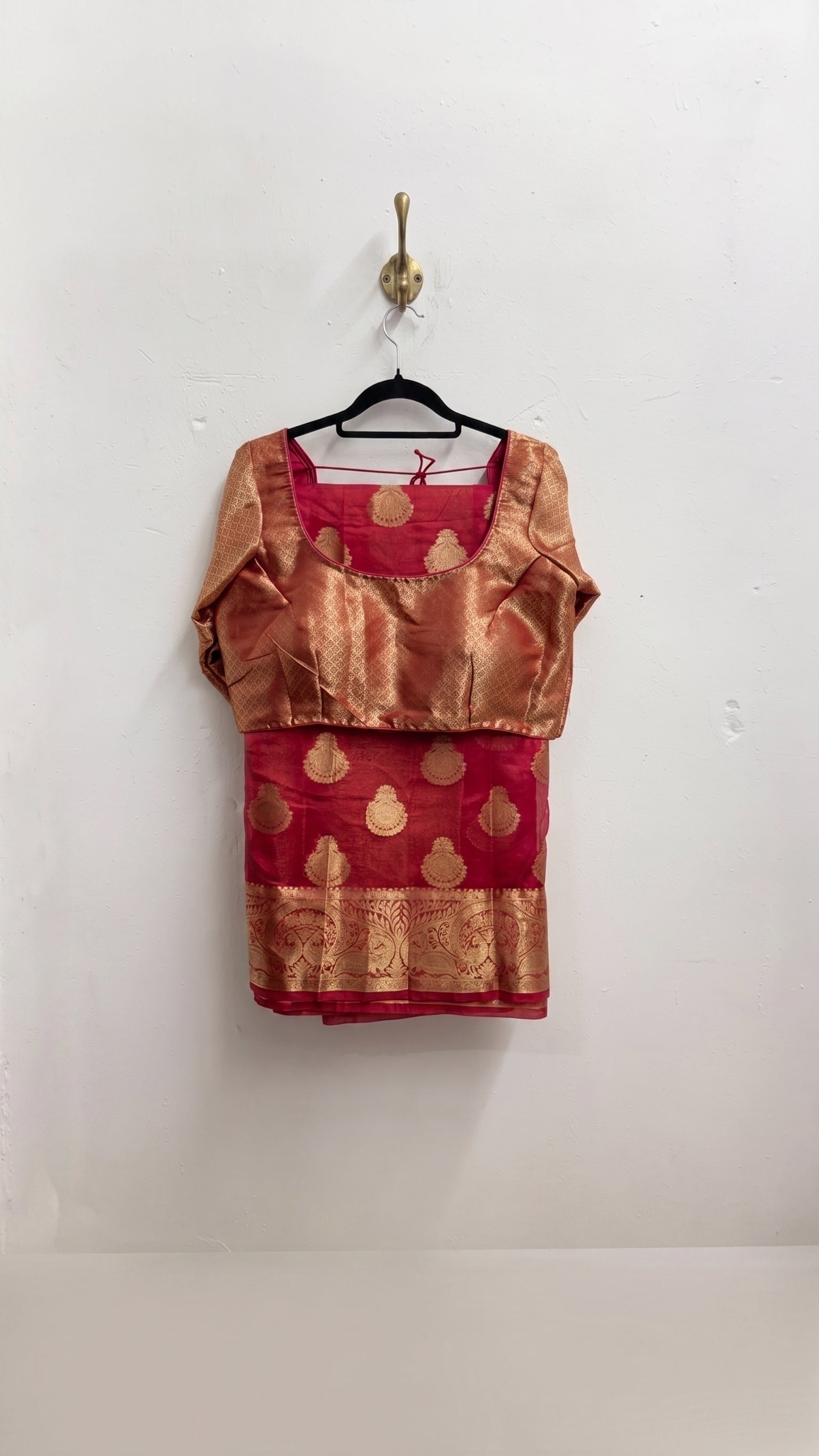 Crimson & Gold Banarasi Silk Saree Set with Brocade Blouse
