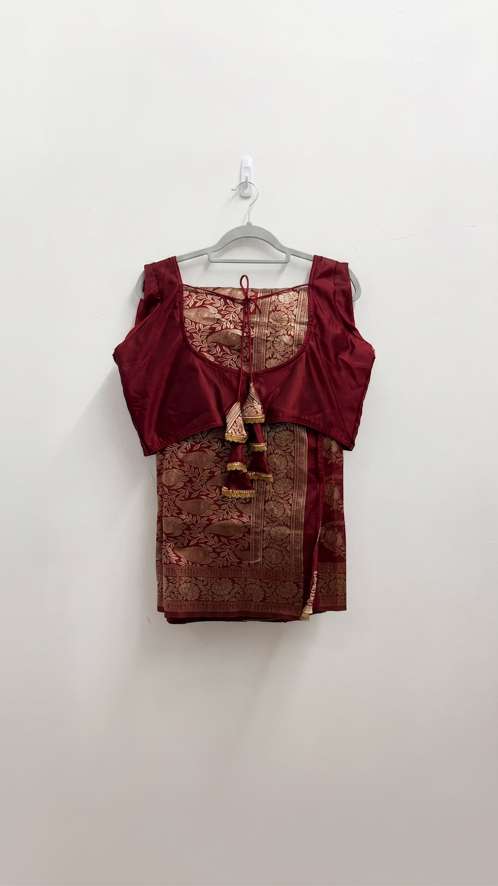 Maroon and Gold Banarasi Saree Set