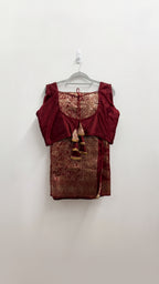 Maroon and Gold Banarasi Saree Set