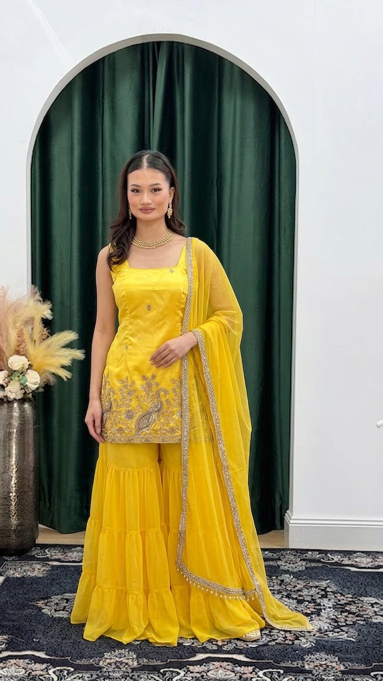 The Mustard Mayur Gharara Set