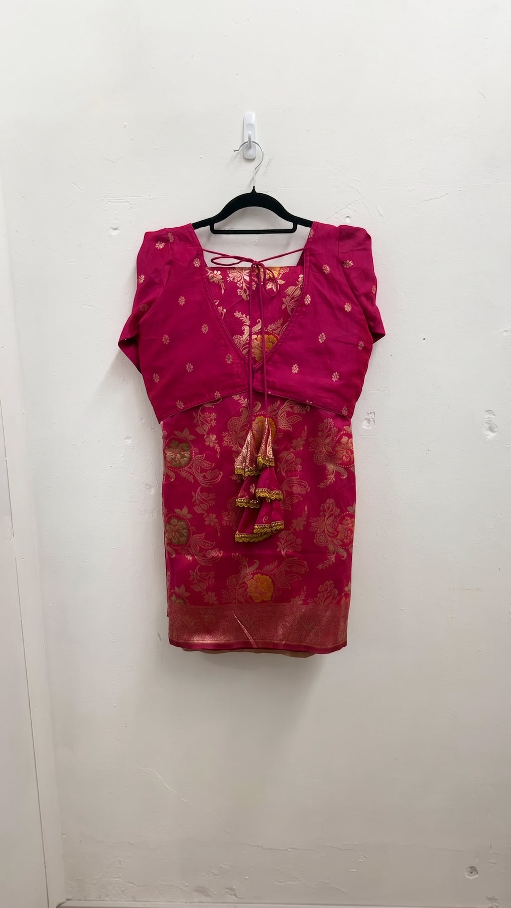 Pink Banarasi Silk Saree Set
