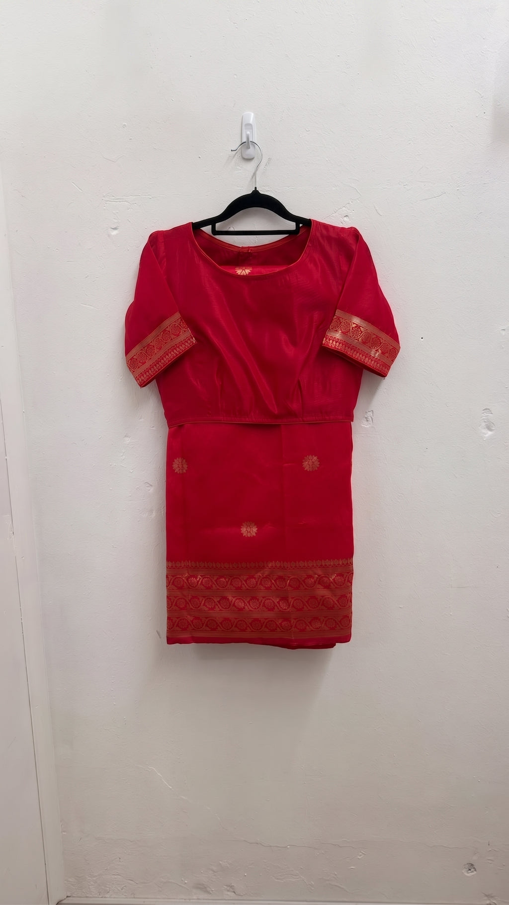 Traditional Crimson Red Silk Saree Set