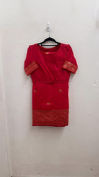 Traditional Crimson Red Silk Saree Set
