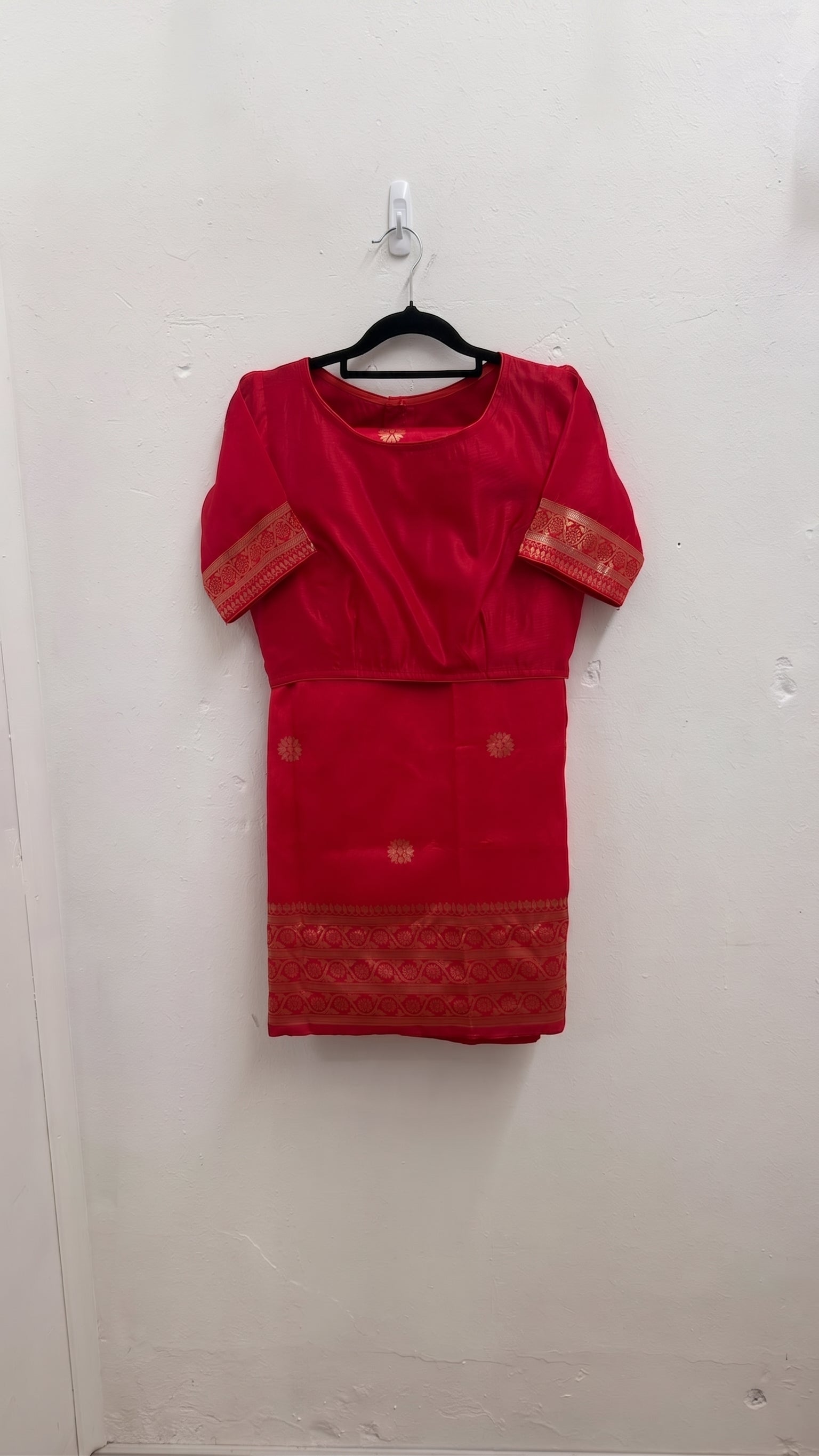Traditional Crimson Red Silk Saree Set