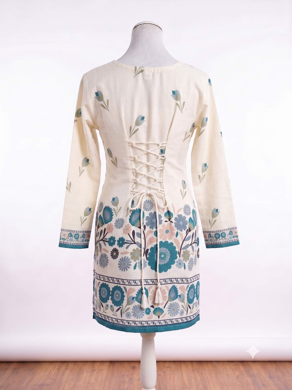 Teal Floral Border Kurti