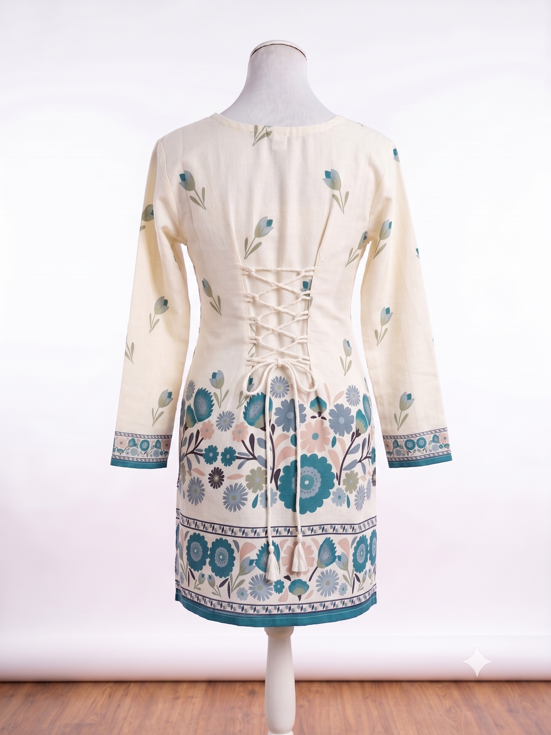 Teal Floral Border Kurti
