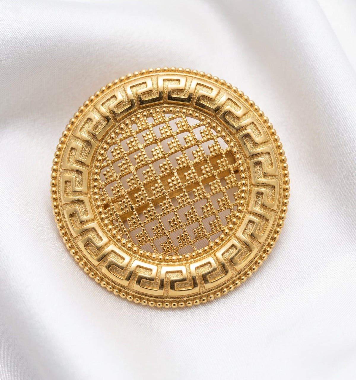 Greek Key Medallion Brooch