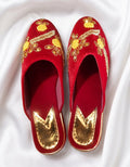 Royal Red Floral Velvet Slip-Ons