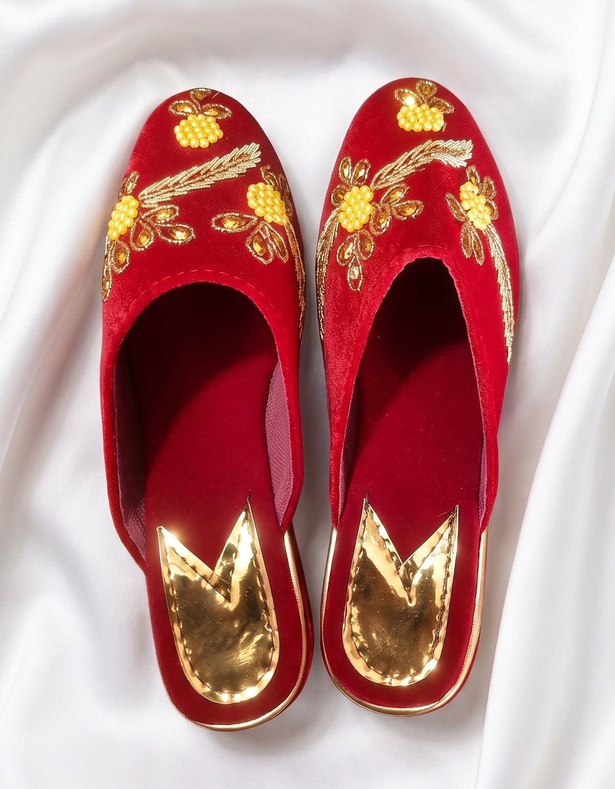 Royal Red Floral Velvet Slip-Ons
