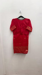 Traditional Crimson Red Silk Saree Set