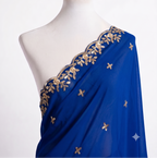 Sequin Embroidered Organza Shawl with Pearl Trim