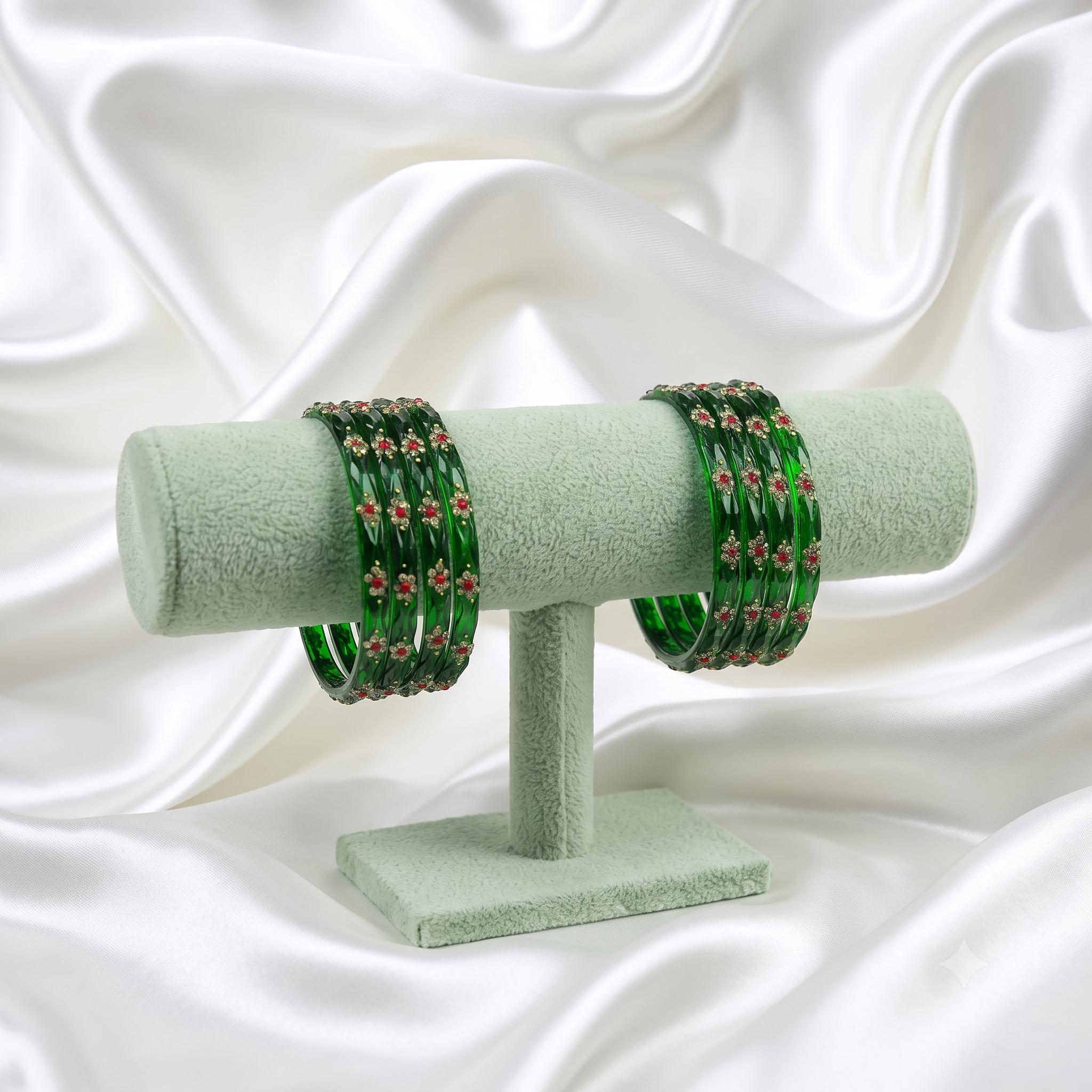 Vibrant Green Floral Ethnic Chura Set
