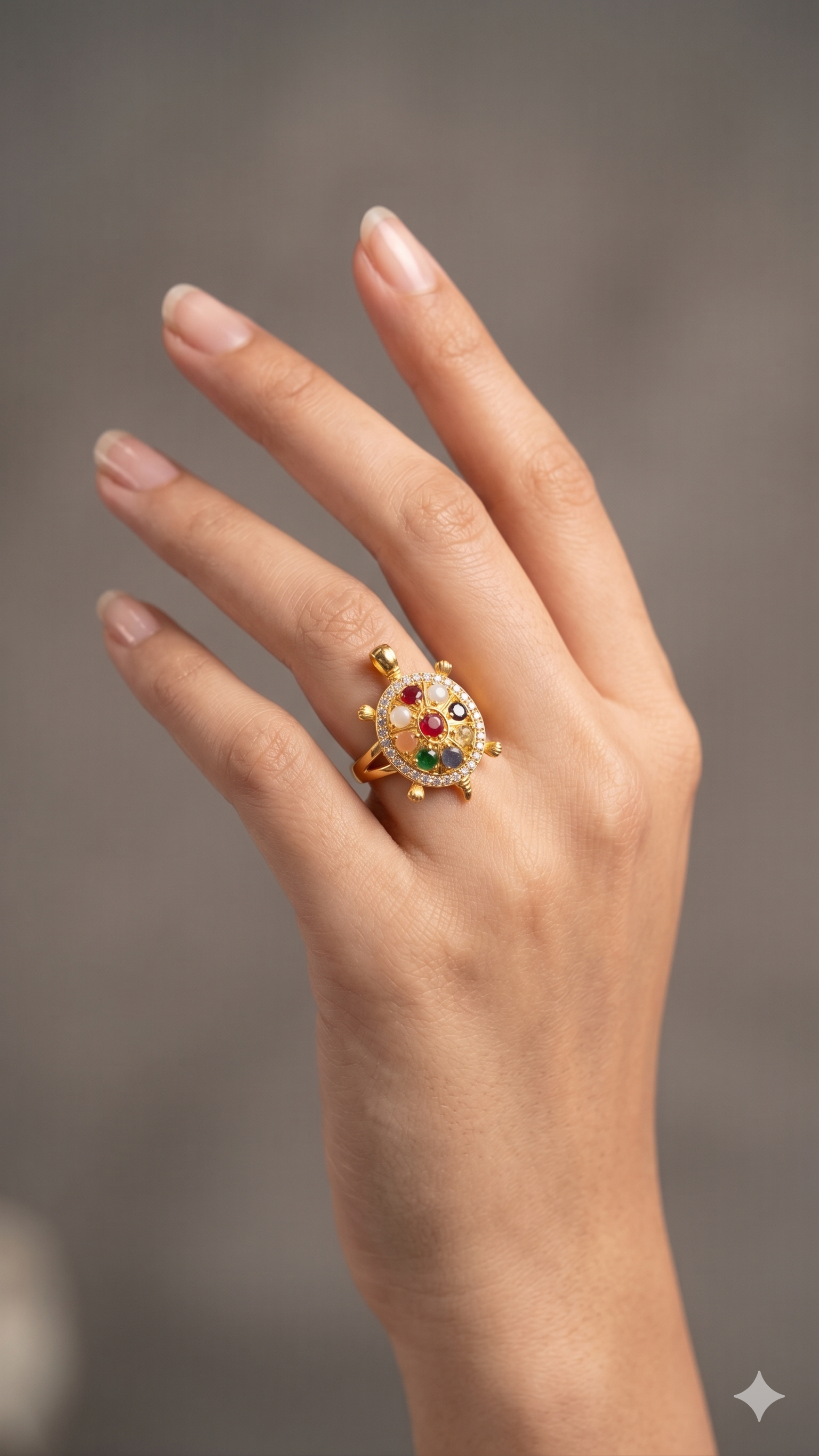 Gold-Plated Multi-Gemstone Tortoise Ring