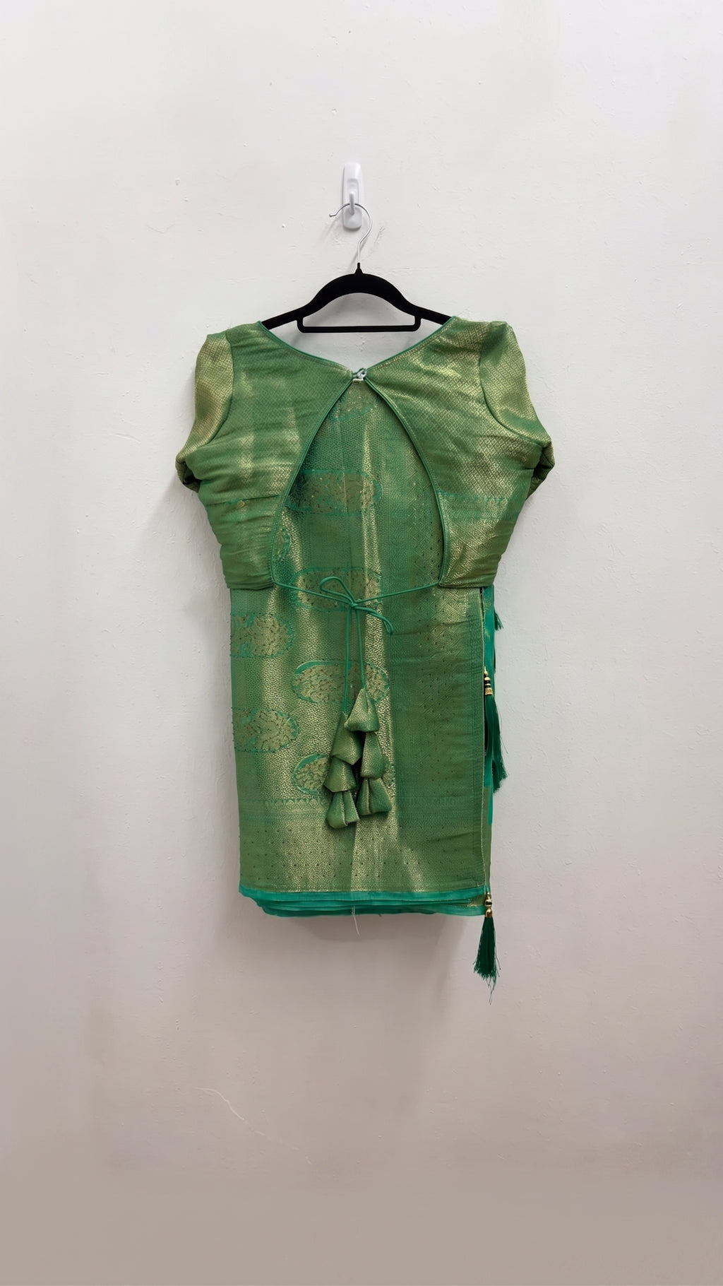 Emerald Green Brocade Saree Set