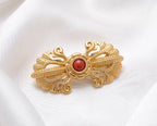 Traditional Gold-Toned Coral Stone Brooch