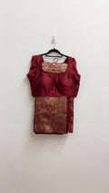 Maroon and Gold Banarasi Saree Set