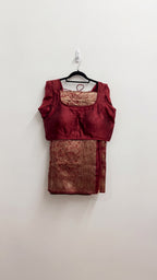 Maroon and Gold Banarasi Saree Set