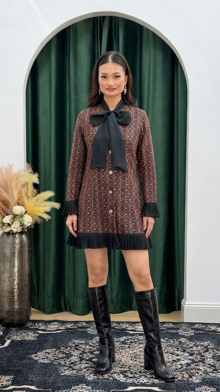 Modern Ethnic Woven Flare Coat Dress