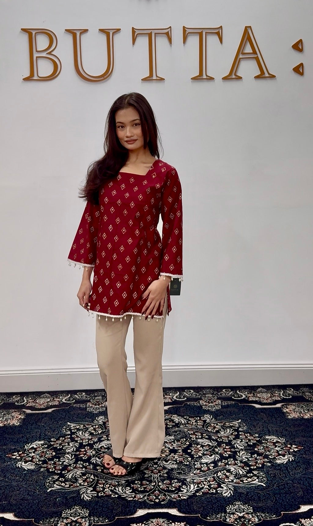 Crimson Diamond Print Short Kurti