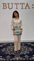Teal Floral Border Kurti