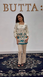 Teal Floral Border Kurti